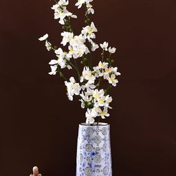 Aura White & Blue Embossed Ceramic Vase-image-10