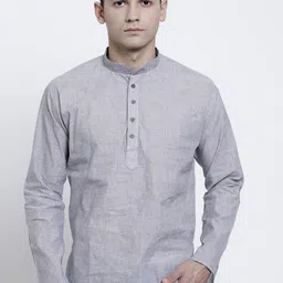 RG DESIGNERS Men Silver-Toned & gray lilac Chikankari Handloom Kurta-image-95