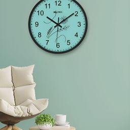 OLIVE TREE Black & Sea Green Printed Round Shaped Contemporary Analogue Wall Clock-13