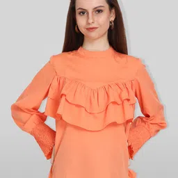 fuchsia PRETTY LOVING THING Coral Mandarin Collar Ruffles Top-picture-14