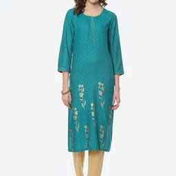 Rangriti Women Turquoise Blue Ethnic Motifs Printed Kurta-image-40