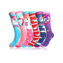 EL REGALO Girls Pack Of 6 Patterned Knee-Length Socks-image-29