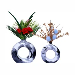 GW CREATIONS Black & White Abstract 2 Pcs Printed Round Vases-21