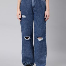 SHOWOFF Women Slash Knee Stretchable Wide Leg Jeans-image-2