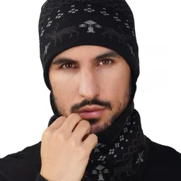 iSWEVEN Unisex Printed Woolen Beanie Cap With Neck Warmer-picture-27