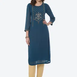 Rangriti Women Blue Ethnic Motifs Yoke Design Kurta-35