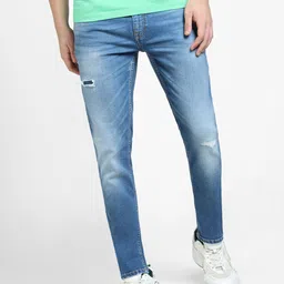 Jack & Jones Men Slim Fit Low-Rise Mildly Distressed Heavy Fade Cotton Jeans-picture-49