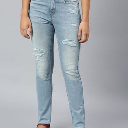Woodland Women Blue Mildly Distressed Heavy Fade Stretchable Jeans-image-21