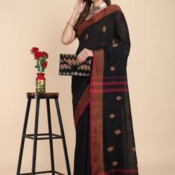 SLAGHA Woven Design Zari Pure Cotton Khadi Saree-image-90