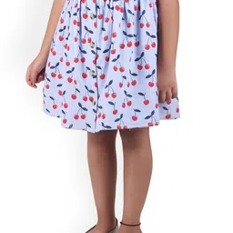 Miyo Girls White & Blue Printed Flared Knee-Length Skirt-image-31