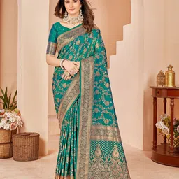 Mehrang Ethnic Motifs Woven Design Zari Silk Cotton Banarasi Saree-picture-19