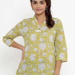 MIRAVAN Women Yellow & White Floral Print Cotton Top-image-38