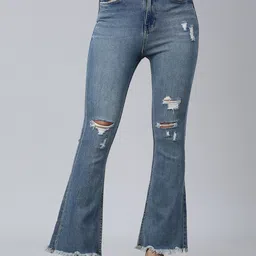 SHOWOFF Women Mid Rise Mildly Distressed Whiskers Light Fade Stretchable Bootcut Jeans-image-50