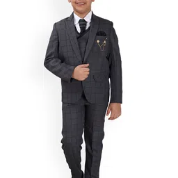 BAESD Boys 5-Piece Checked Single-Breasted Suit-image-82