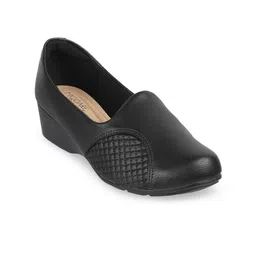 MODARE Black Printed PU Wedge Pumps with Buckles-image-6