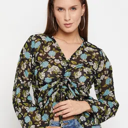 Fashfun Floral Printed V-Neck Flared Sleeve Top-image-13