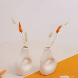 PUREZENTO Set of 2 White Solid Nordic Donut Flower Vase-18
