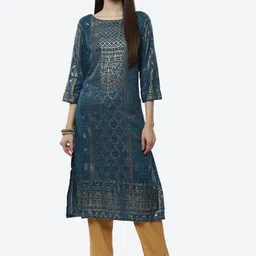 Biba Women Teal & Gold-Toned Ethnic Motifs Printed Kurta-picture-23