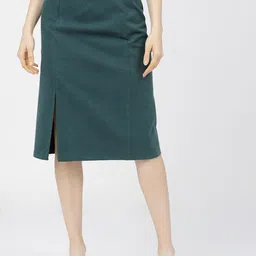 Tokyo Talkies Women Green Solid Straight-Fit A-Line Midi Skirt-image-88