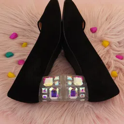 Sherrif Shoes Black Embellished Velvet Block Mules-41