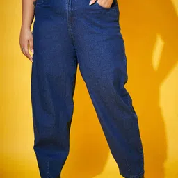 SASSAFRAS Curve Women Navy Blue Comfort Mom Fit Mid-Rise Clean Jeans-47