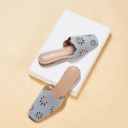 Forever Glam by Pantaloons Floral Laser Cut Detailed Mules Flats-image-7