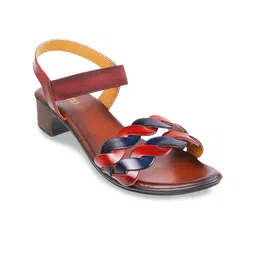Metro Maroon & Blue Leather Block Sandals-10