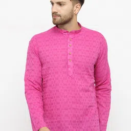 RG DESIGNERS Men Pink Cotton Self Print Kurta-image-86