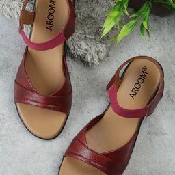 AROOM Women Leather Open Toe Flats With Backstrap-image-63
