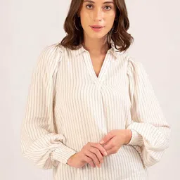 b.copenhagen B Copenhagen Off White Striped Mandarin Collar Top-picture-21