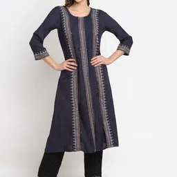 Cantabil Women Navy Blue & Beige Ethnic Motifs Printed Kurta-image-54