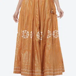 Biba Women Mustard Yellow Printed A-Line Maxi Skirt-image-51