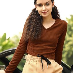 STREET 9 Women Brown Solid Crop Top-image-92