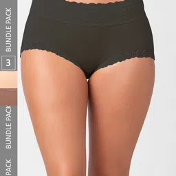 NOIRA Pack Of 3 Assorted Cotton Lace Hipster Briefs-image-22