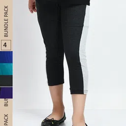 IndiWeaves Girls Pack Of 4 Colourblocked High Neck Pure Cotton Capris-image-98