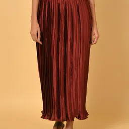 NUHH Pleated Satin A-line Maxi Skirt-image-6