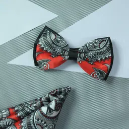 Tossido Red Set Of 2 Floral Printed Bow Tie & Handkerchief-image-96