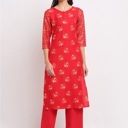 BLANC9 Women Red Ethnic Motifs Printed Kurta-image-54