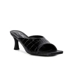 London Rag Black Textured Kitten Heels-image-86