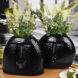Kaolinite 2 Pieces Black Face Shaped Ceramic Flower Vases-image-71