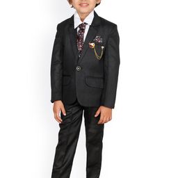 DKGF FASHION Boys Black Solid 4-Piece Single-Breasted Partywear Suit-image-22