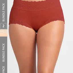 NOIRA Women Pack Of 2 Assorted Cotton Laced Hipster Briefs-image-87