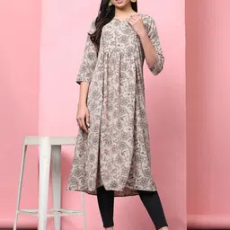 KALINI Plus Size Floral Printed  A-Line Maternity Kurta-11
