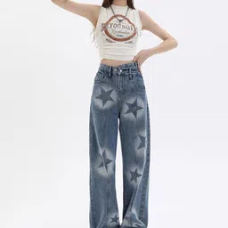 LULU & SKY Women Straight Fit High Rise Heavy Fade Clean Look Jeans-picture-47