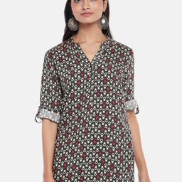 AKKRITI BY PANTALOONS Women Charcoal & Red Ethnic Printed Tunic-picture-27