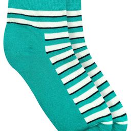 Heelium Men Teal & White Striped Ankle Length Socks-41