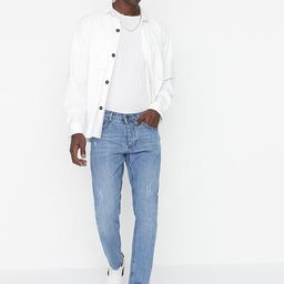 Trendyol Men Blue Mildly Distressed Light Fade Jeans-image-13