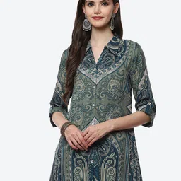 Biba Women Teal Printed Casual Shirt-picture-27