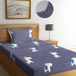 Arrabi Grey & White Cartoon Characters 300 TC Single Bedsheet with 1 Pillow Covers-59