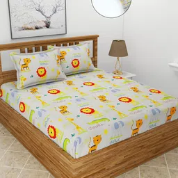 MORADO Graphic Poly cotton 210 TC Queen Fitted Bedsheet with 2 Pillow Covers-image-51